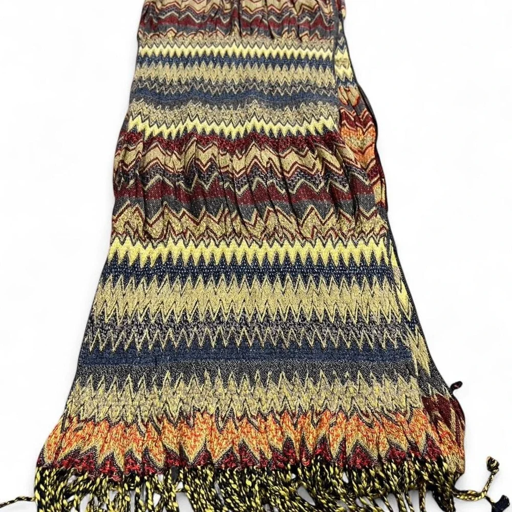 Multi-coloured scarf with fringe 64